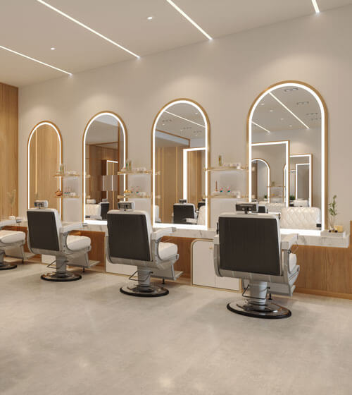 Luxury Hairdressing and Beauty Salon Interior with lighted custom mirrors